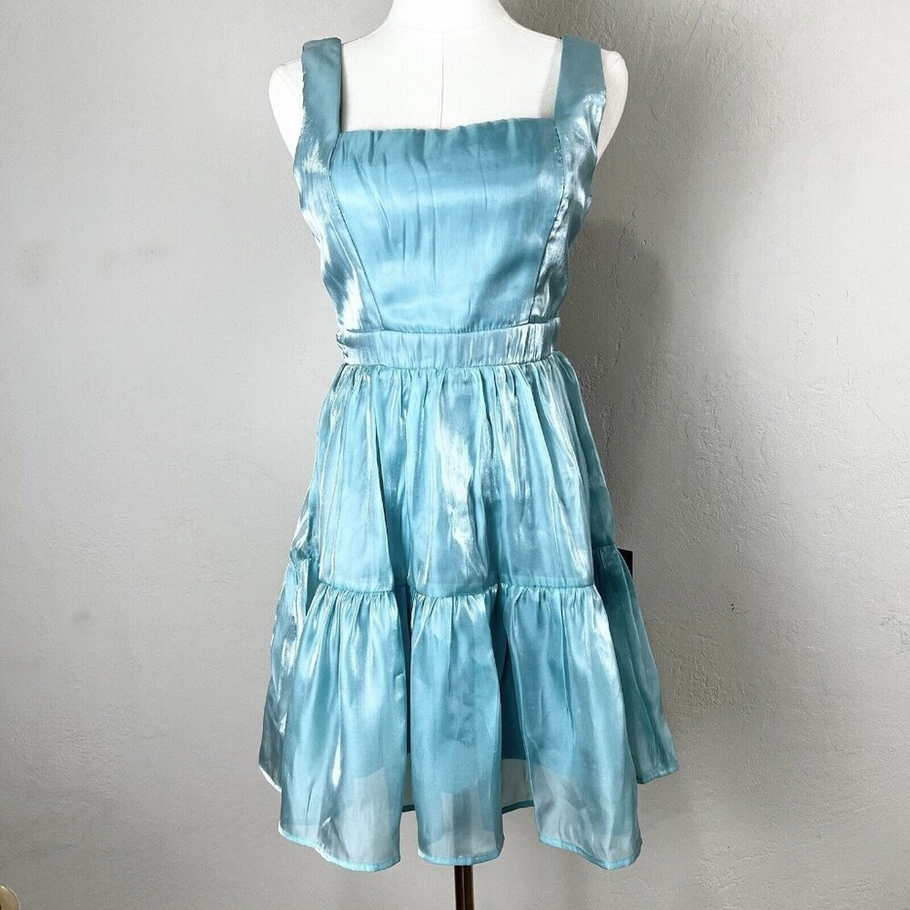 Lulu's Mini Dress Thriving Darling Shiny Tiered Teal‎ Blue Party Size XS